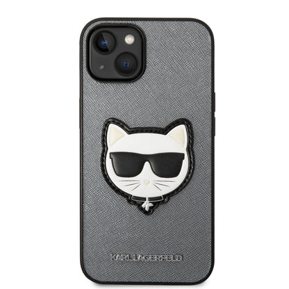 Case for Apple iPhone 14, Karl Lagerfeld, Saffiano Choupette's Head, Silver