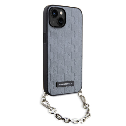 Θήκη για Apple iPhone 14, Karl Lagerfeld, Saffiano Monogram Chain, Ασημί