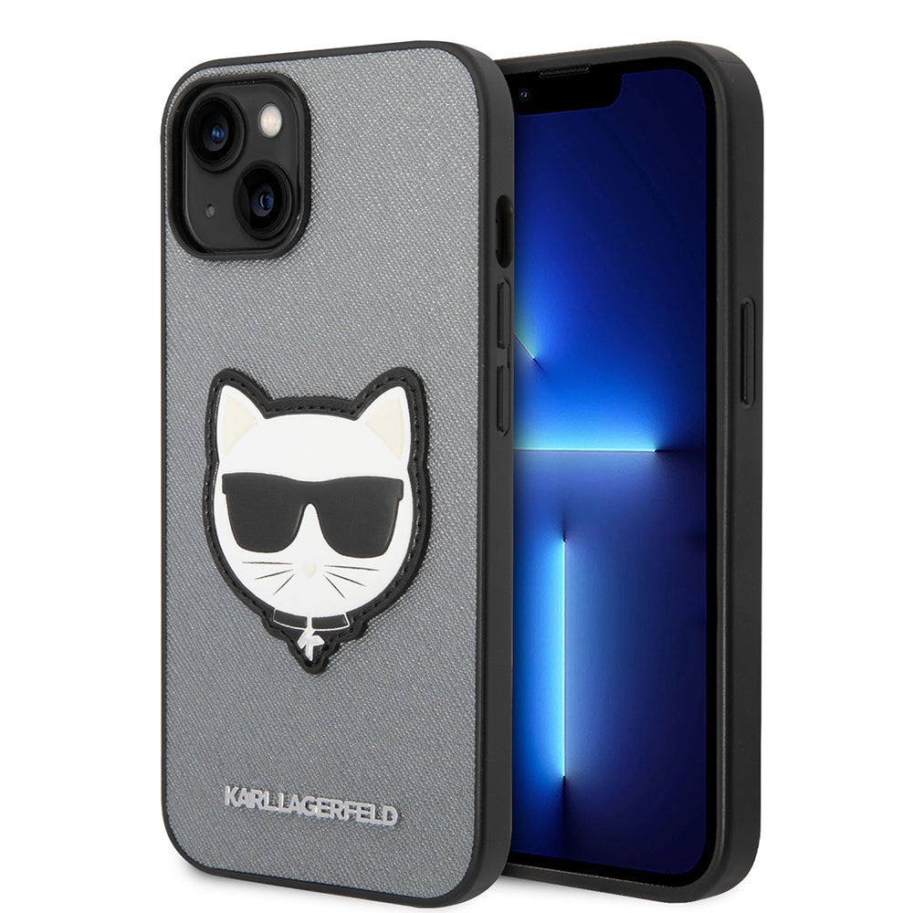 Θήκη για Apple iPhone 14 Plus, Karl Lagerfeld, Saffiano Choupette's Head, Ασημί