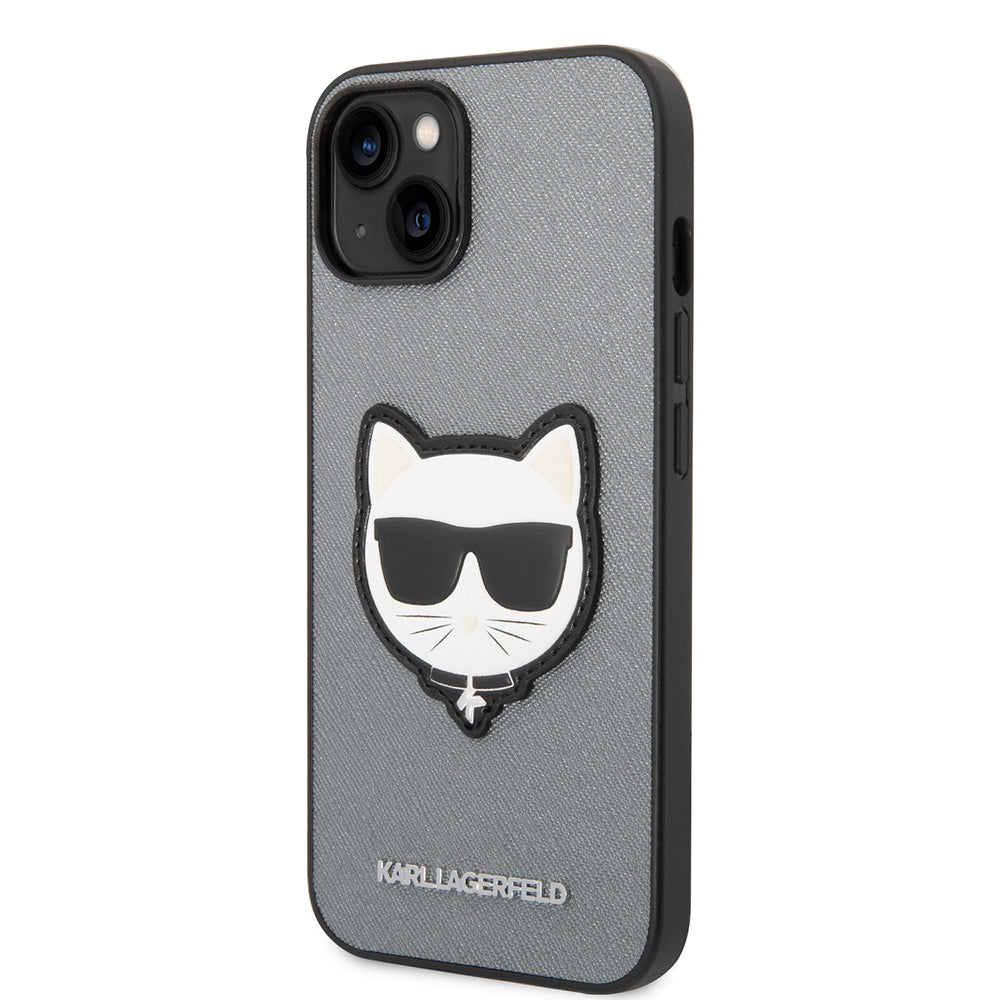 Θήκη για Apple iPhone 14 Plus, Karl Lagerfeld, Saffiano Choupette's Head, Ασημί