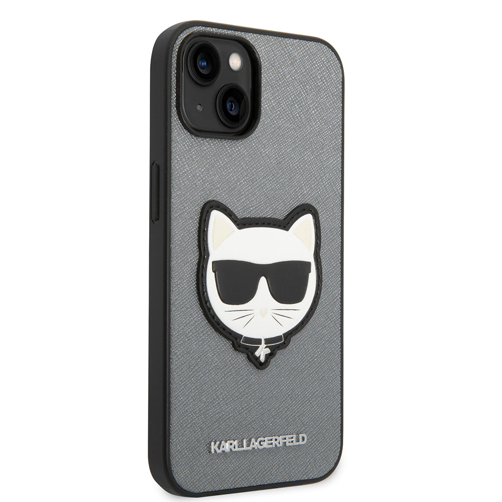 Θήκη για Apple iPhone 14 Plus, Karl Lagerfeld, Saffiano Choupette's Head, Ασημί