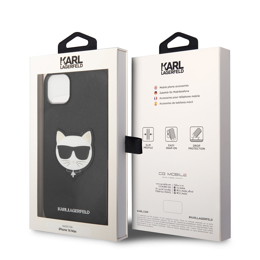 Θήκη για Apple iPhone 14 Plus, Karl Lagerfeld, Saffiano Choupette's Head, Μαύρη