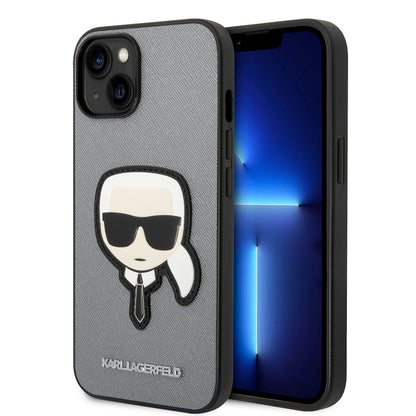 Θήκη για Apple iPhone 14 Plus, Karl Lagerfeld, Saffiano Karl's Head, Ασημί