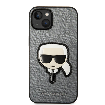 Θήκη για Apple iPhone 14 Plus, Karl Lagerfeld, Saffiano Karl's Head, Ασημί