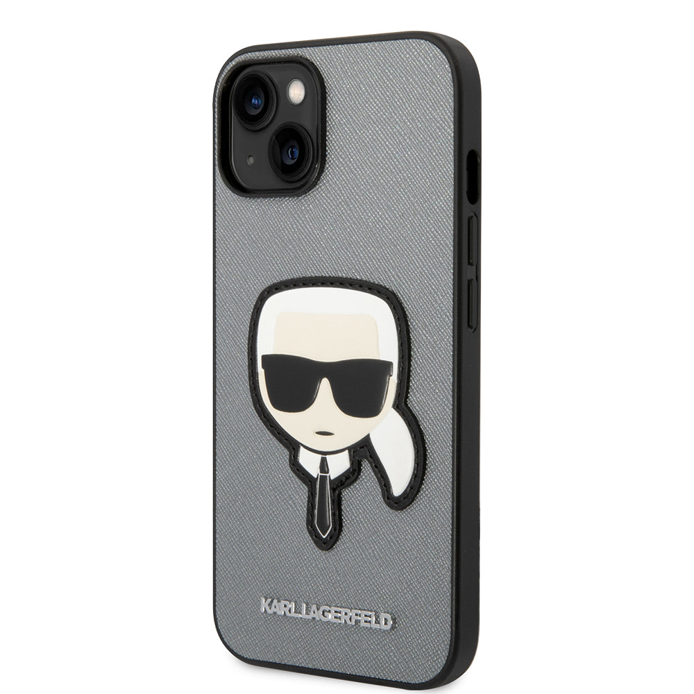 Θήκη για Apple iPhone 14 Plus, Karl Lagerfeld, Saffiano Karl's Head, Ασημί