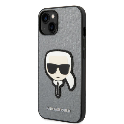 Θήκη για Apple iPhone 14 Plus, Karl Lagerfeld, Saffiano Karl's Head, Ασημί
