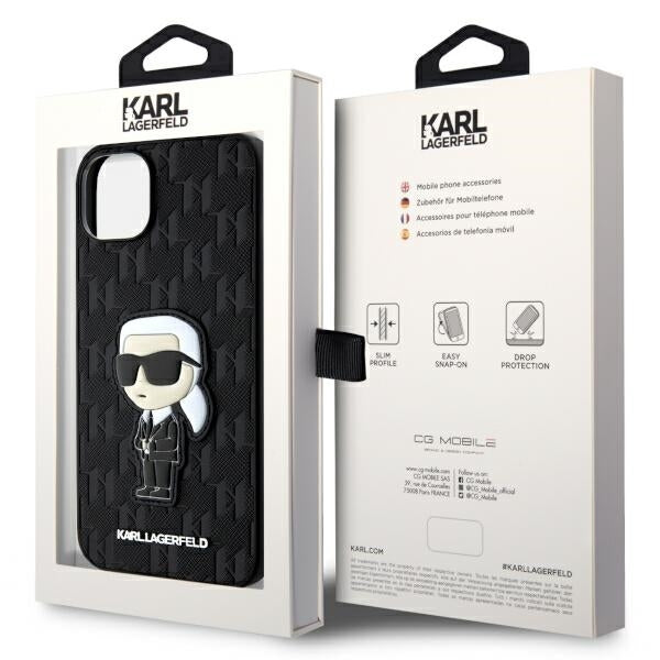 Θήκη για Apple iPhone 14 Plus, Karl Lagerfeld, Saffiano Monogram Ikonik Karl, Μαύρη