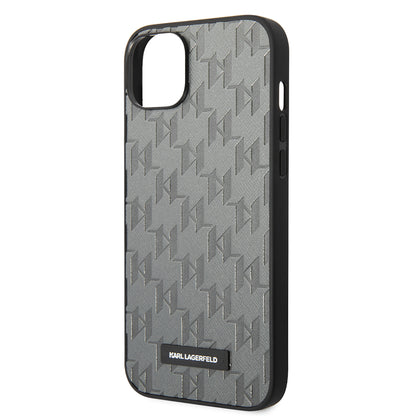 Case for Apple iPhone 14 Plus, Karl Lagerfeld, Saffiano Monogram Metal Logo, Grey
