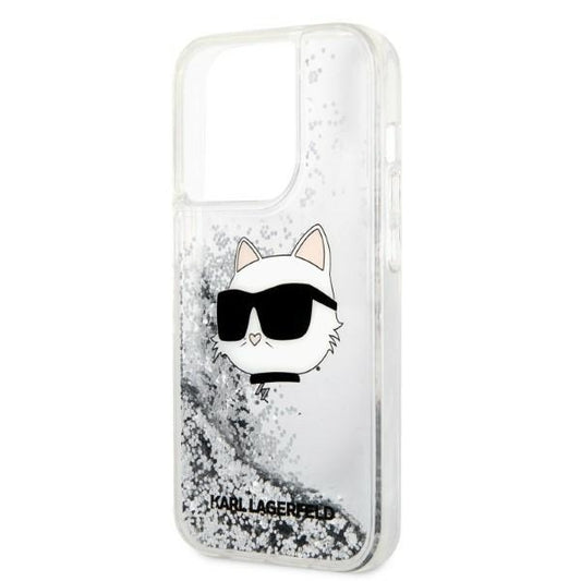 Case for Apple iPhone 14 Pro, Karl Lagerfeld, Glitter Choupette's Head, Silver