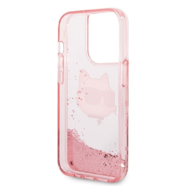 Case for Apple iPhone 14 Pro, Karl Lagerfeld, Glitter Choupette's Head, Pink