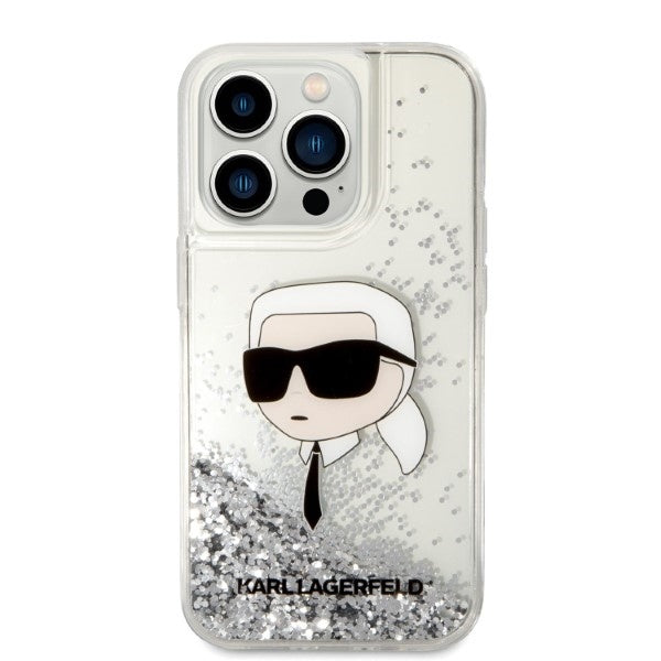 Θήκη για Apple iPhone 14 Pro, Karl Lagerfeld, Glitter Karl's Head, Ασημί