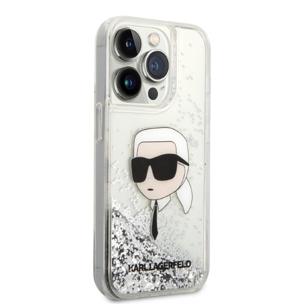 Θήκη για Apple iPhone 14 Pro, Karl Lagerfeld, Glitter Karl's Head, Ασημί