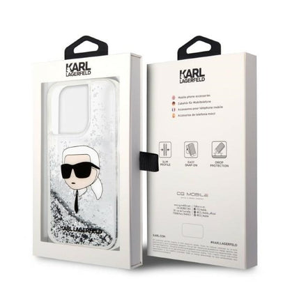 Θήκη για Apple iPhone 14 Pro, Karl Lagerfeld, Glitter Karl's Head, Ασημί