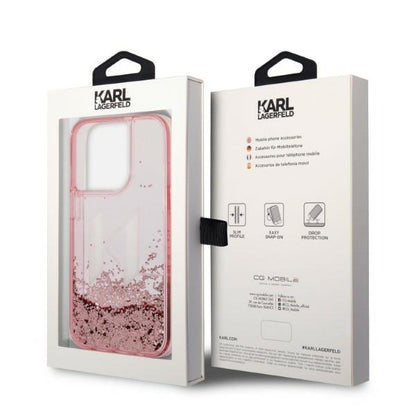 Θήκη για Apple iPhone 14 Pro, Karl Lagerfeld, Glitter Liquid Big KL, Ροζ