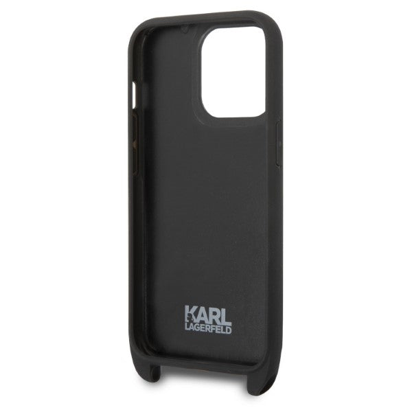 Θήκη για Apple iPhone 14 Pro, Karl Lagerfeld, Monogram Plaque Logo with Strap, Μαύρη