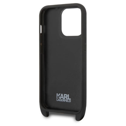 Θήκη για Apple iPhone 14 Pro, Karl Lagerfeld, Monogram Plaque Logo with Strap, Μαύρη
