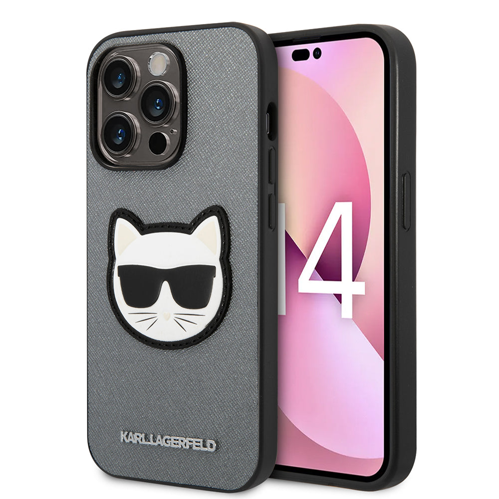 Θήκη για Apple iPhone 14 Pro, Karl Lagerfeld, Saffiano Choupette's Head, Ασημί
