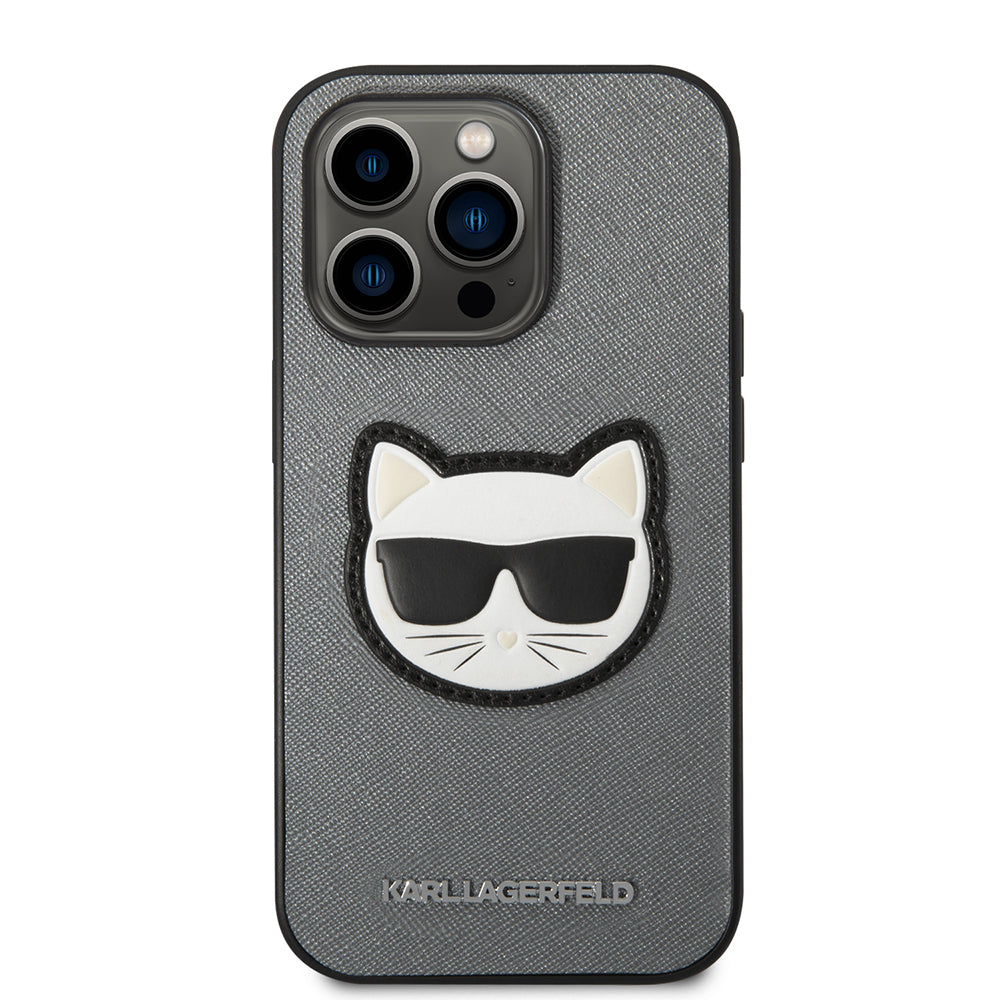Θήκη για Apple iPhone 14 Pro, Karl Lagerfeld, Saffiano Choupette's Head, Ασημί