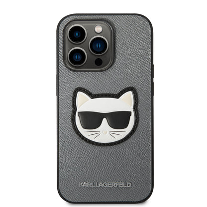 Θήκη για Apple iPhone 14 Pro, Karl Lagerfeld, Saffiano Choupette's Head, Ασημί