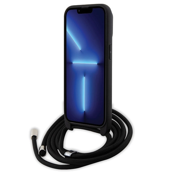 Θήκη για Apple iPhone 14 Pro, Karl Lagerfeld, Saffiano Crossbody Metal Pin Karl & Choupette, Μαύρη