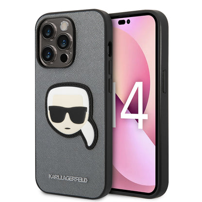 Θήκη για Apple iPhone 14 Pro, Karl Lagerfeld, Saffiano Karl's Head, Ασημί