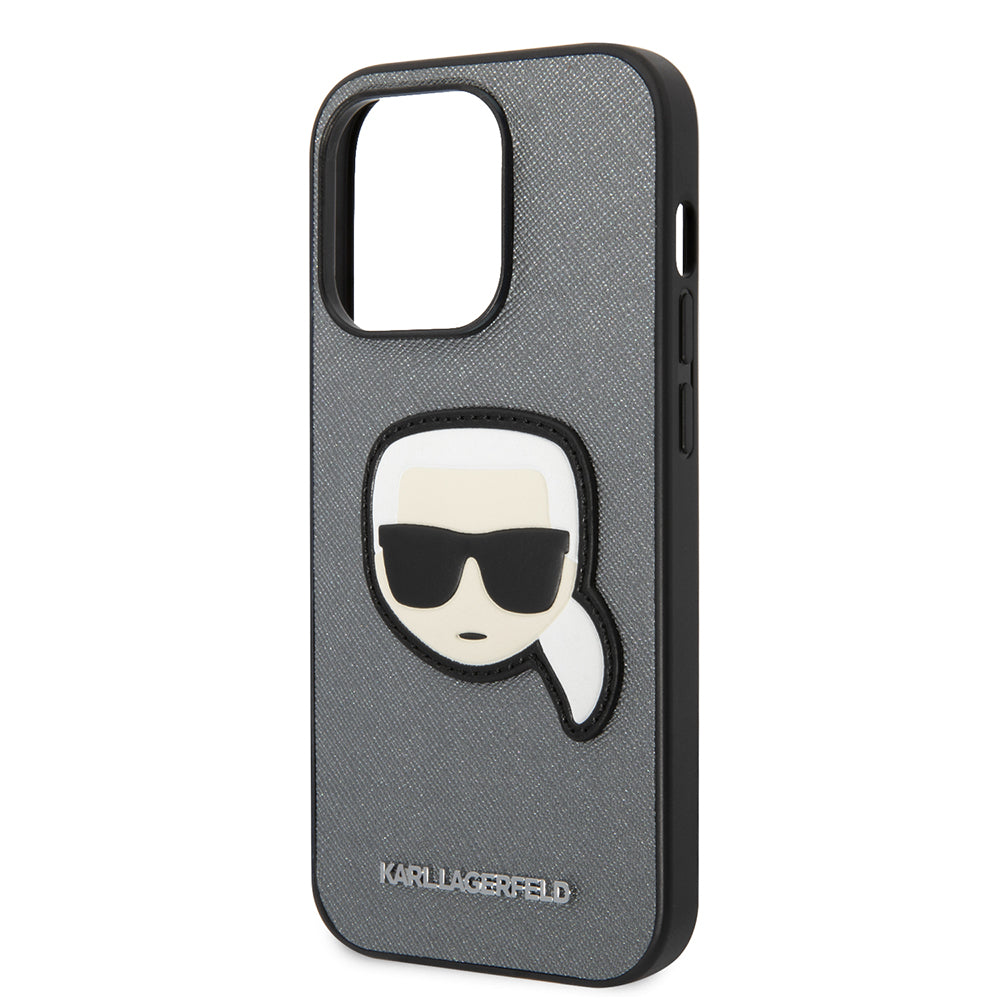 Θήκη για Apple iPhone 14 Pro, Karl Lagerfeld, Saffiano Karl's Head, Ασημί