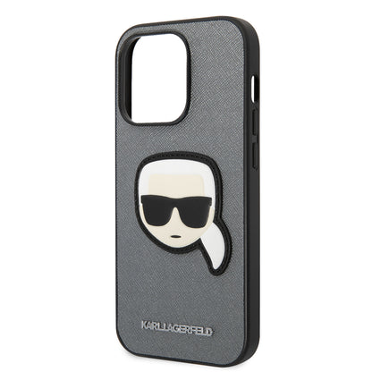 Θήκη για Apple iPhone 14 Pro, Karl Lagerfeld, Saffiano Karl's Head, Ασημί