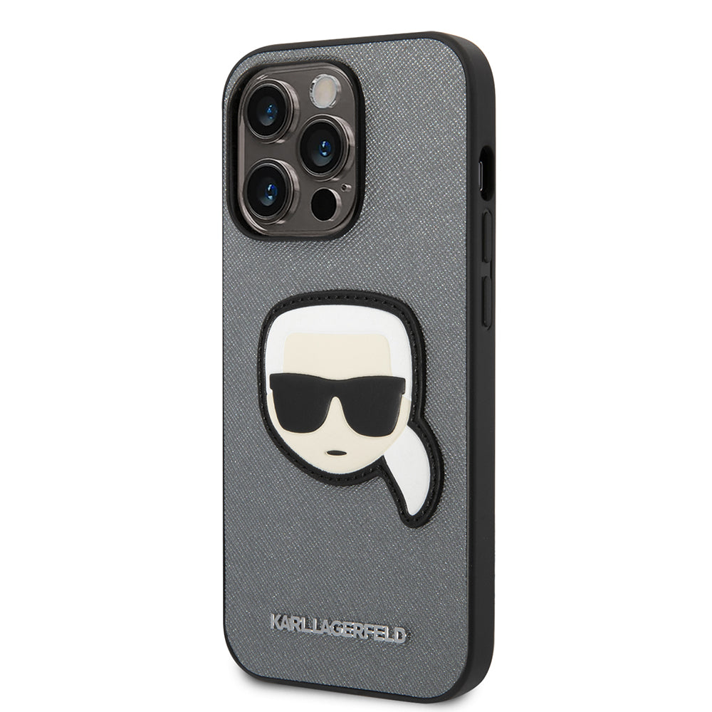 Θήκη για Apple iPhone 14 Pro, Karl Lagerfeld, Saffiano Karl's Head, Ασημί