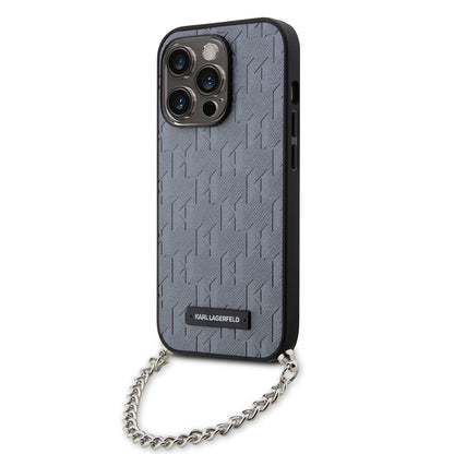 Θήκη για Apple iPhone 14 Pro, Karl Lagerfeld, Saffiano Monogram Chain, Ασημί