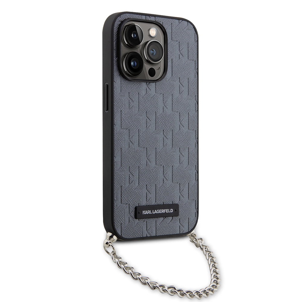 Θήκη για Apple iPhone 14 Pro, Karl Lagerfeld, Saffiano Monogram Chain, Ασημί