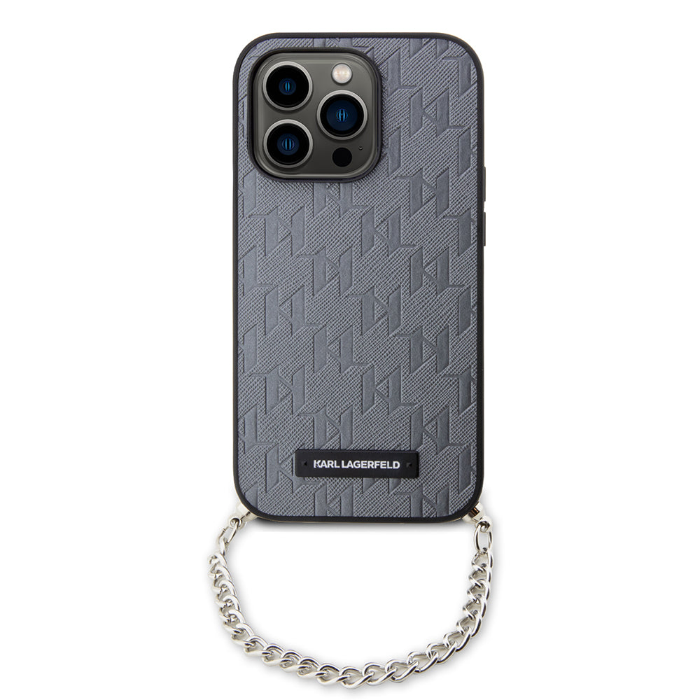 Θήκη για Apple iPhone 14 Pro, Karl Lagerfeld, Saffiano Monogram Chain, Ασημί
