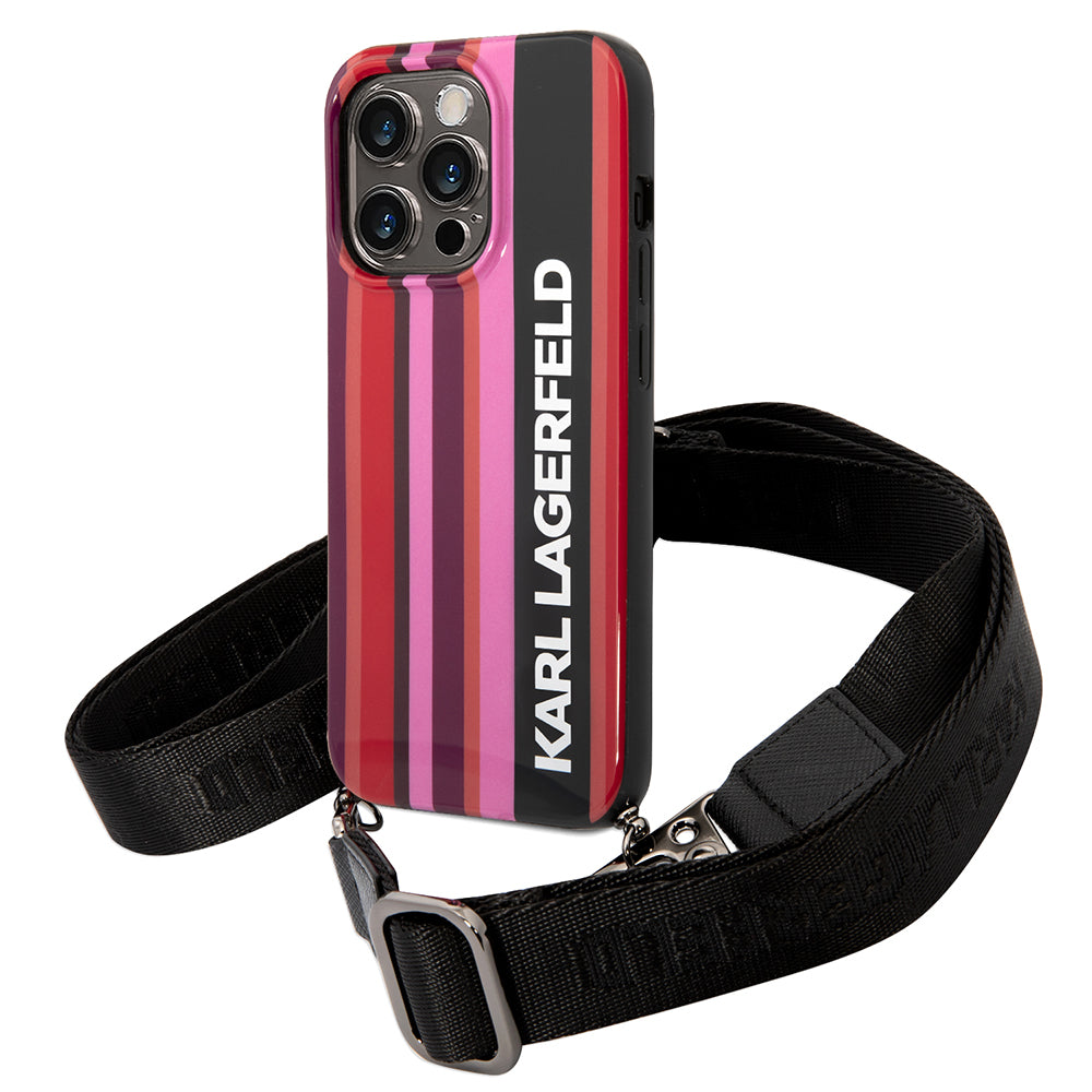 Θήκη για Apple iPhone 14 Pro Max, Karl Lagerfeld, Color Stripes with Strap, Ροζ
