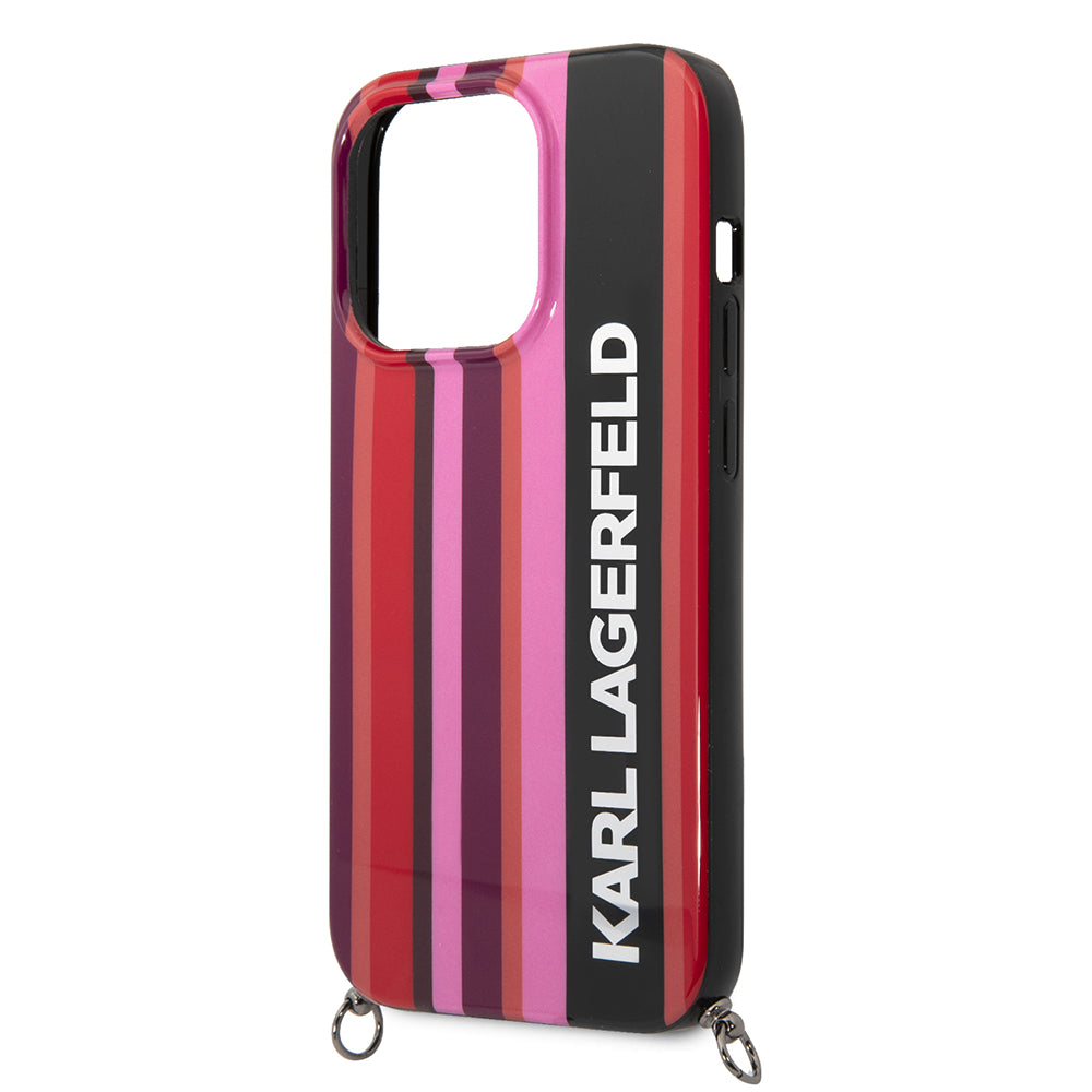 Θήκη για Apple iPhone 14 Pro Max, Karl Lagerfeld, Color Stripes with Strap, Ροζ