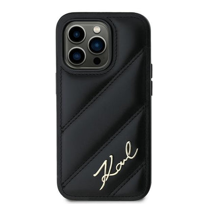 Θήκη για Apple iPhone 14 Pro Max, Karl Lagerfeld, Diagonal Quilted Script, Μαύρη