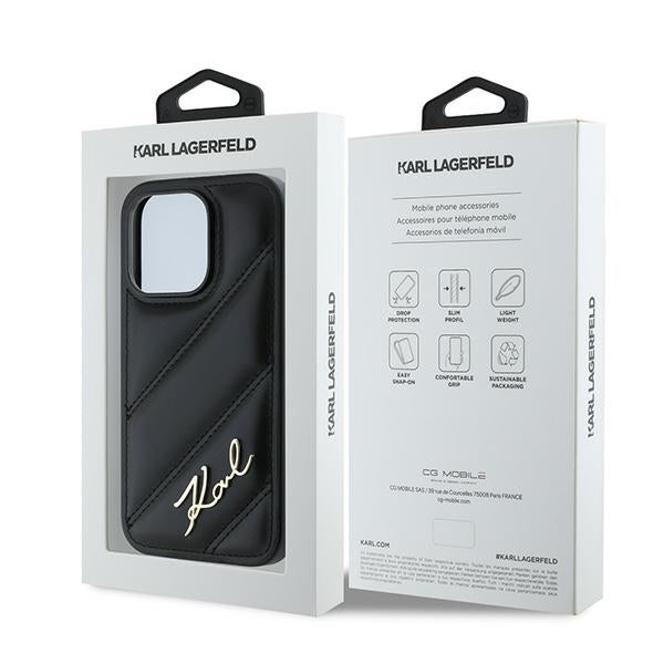 Θήκη για Apple iPhone 14 Pro Max, Karl Lagerfeld, Diagonal Quilted Script, Μαύρη
