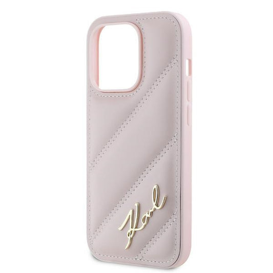 Θήκη για Apple iPhone 14 Pro Max, Karl Lagerfeld, Diagonal Quilted Script, Ροζ