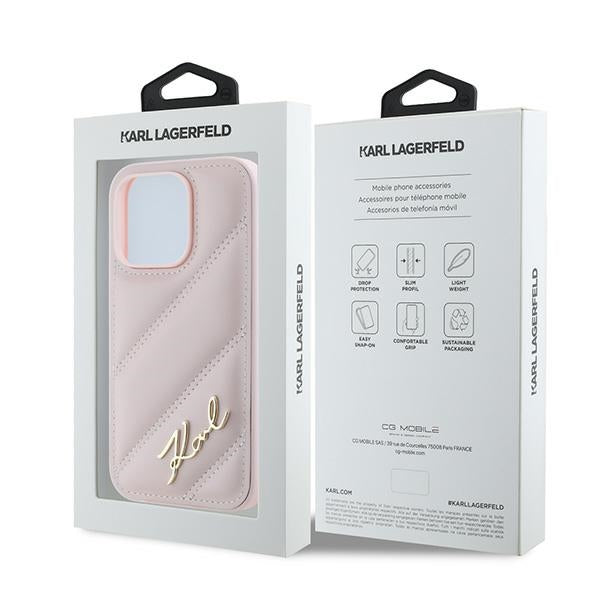 Θήκη για Apple iPhone 14 Pro Max, Karl Lagerfeld, Diagonal Quilted Script, Ροζ