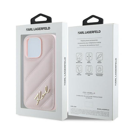 Θήκη για Apple iPhone 14 Pro Max, Karl Lagerfeld, Diagonal Quilted Script, Ροζ