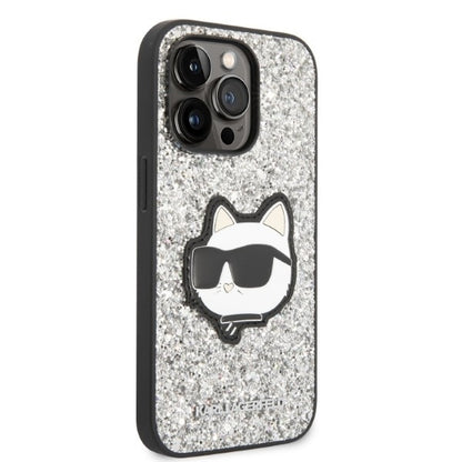 Θήκη για Apple iPhone 14 Pro Max, Karl Lagerfeld, Glitter Choupette Patch, Ασημί