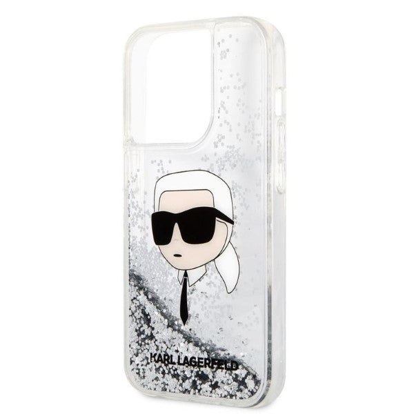 Θήκη για Apple iPhone 14 Pro Max, Karl Lagerfeld, Glitter Karl's Head, Ασημί