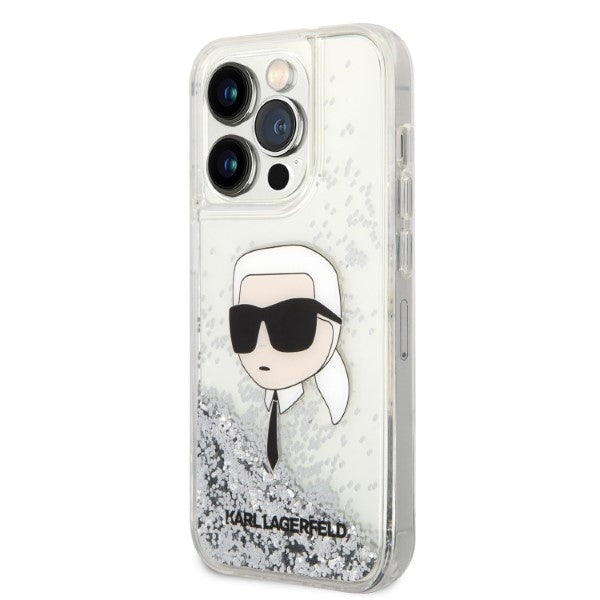 Θήκη για Apple iPhone 14 Pro Max, Karl Lagerfeld, Glitter Karl's Head, Ασημί