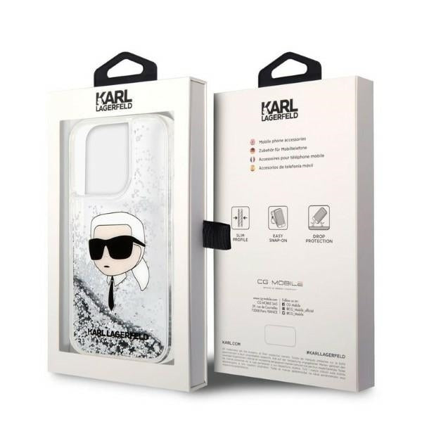 Θήκη για Apple iPhone 14 Pro Max, Karl Lagerfeld, Glitter Karl's Head, Ασημί