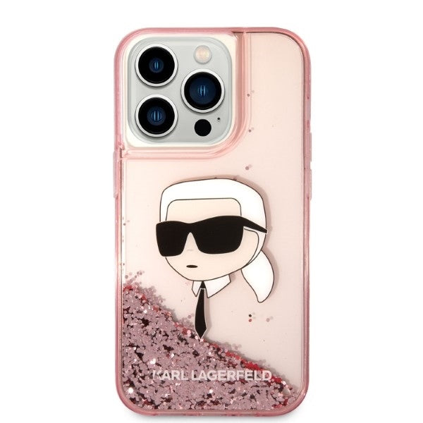 Θήκη για Apple iPhone 14 Pro Max, Karl Lagerfeld, Glitter Karl's Head, Ροζ