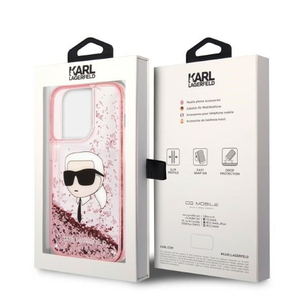 Θήκη για Apple iPhone 14 Pro Max, Karl Lagerfeld, Glitter Karl's Head, Ροζ