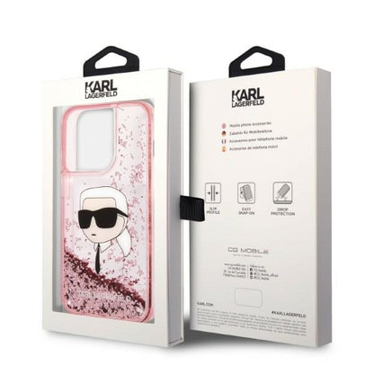 Θήκη για Apple iPhone 14 Pro Max, Karl Lagerfeld, Glitter Karl's Head, Ροζ
