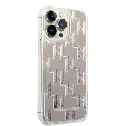 Θήκη για Apple iPhone 14 Pro Max, Karl Lagerfeld, Liquid Glitter Monogram, Ασημί