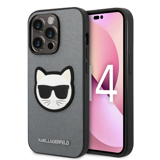 Θήκη για Apple iPhone 14 Pro Max, Karl Lagerfeld, Saffiano Choupette's Head, Ασημί