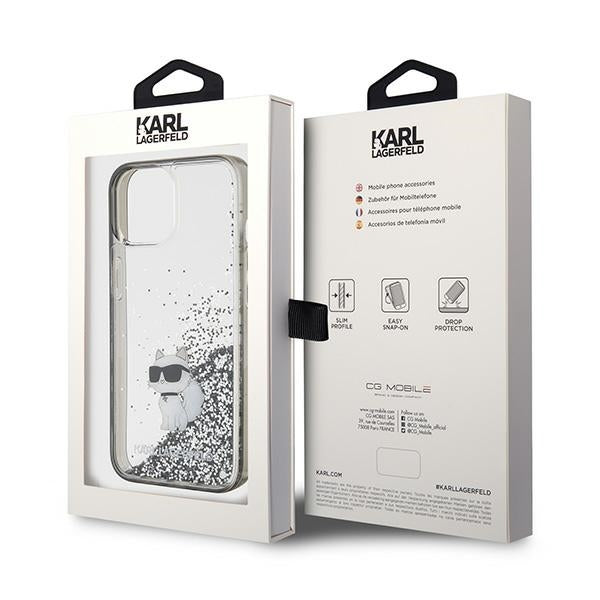 Θήκη για Apple iPhone 15 / 14 / 13, Karl Lagerfeld, Liquid Glitter Choupette, Διάφανη