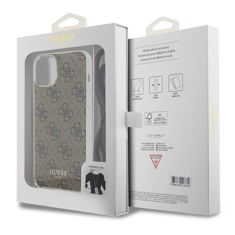 Θήκη για Apple iPhone 15, Guess, 4G IML Printed Crossbody, Καφέ