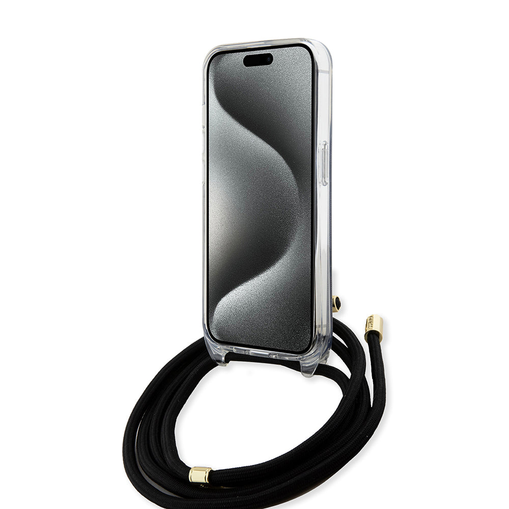 Θήκη για Apple iPhone 15, Guess, 4G IML Printed Crossbody, Μαύρη